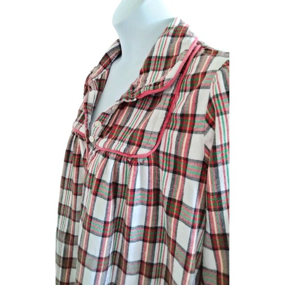 Classic Elements Woman Size 1X Nightgown Plaid Flannel Button Front Red White - Picture 6 of 11